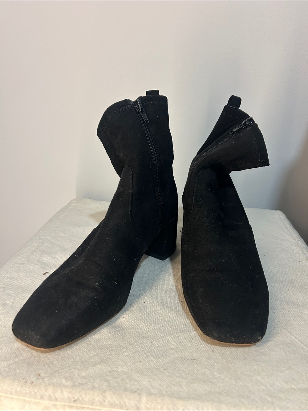 Aldo Black Suede Zip-Up Ankle Booties